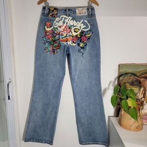 Ed Hardy Women's Baggy  Tatoo Graphic Denim Jeans Size 28